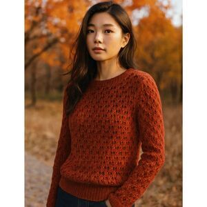 Banana Republic Star Stitch Wool Sweater Womens XL Tamale Crochet Italian Yarn